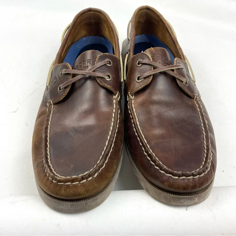 Sperry Men’s Leeward 2-Eye Dark Brown Leather Boat Shoes 11.5
